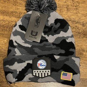 Philadelphia 76ers Basketball Knit Winter Hat Beanie Camo Black Grey Adult